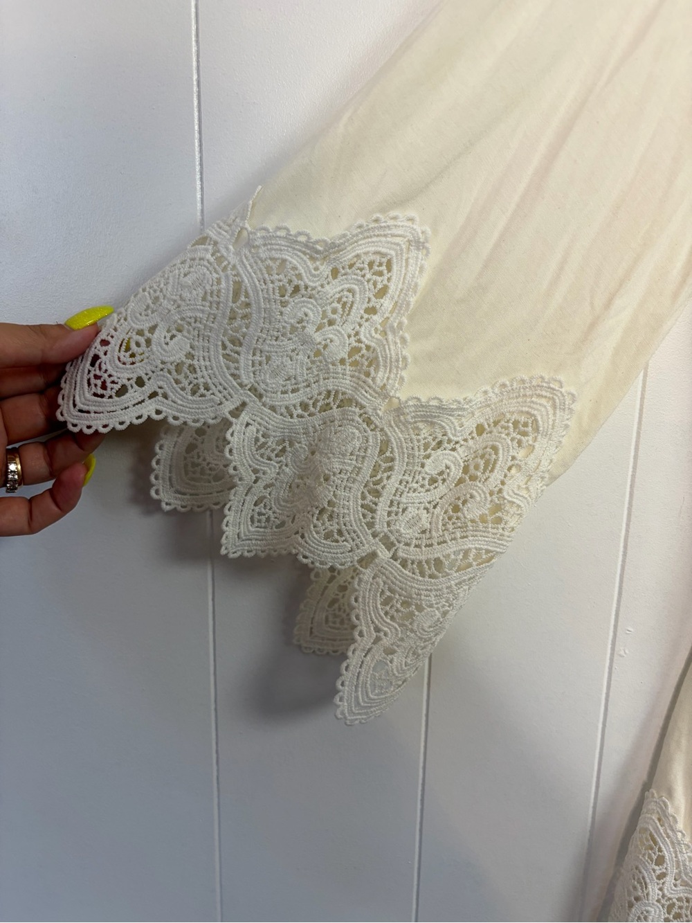 POL Crochet Bell Sleeve Boho Lace Up Peasant Top size small Summer Bohemian 70s - Picture 5 of 13